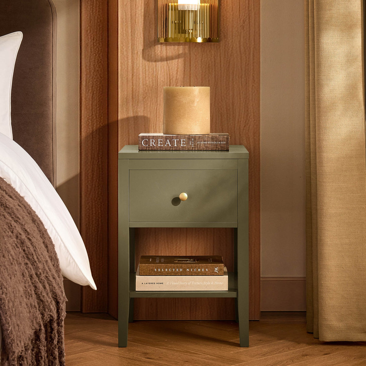Poppy 1 Drawer Nightstand - Muted Moss Green - DUSK