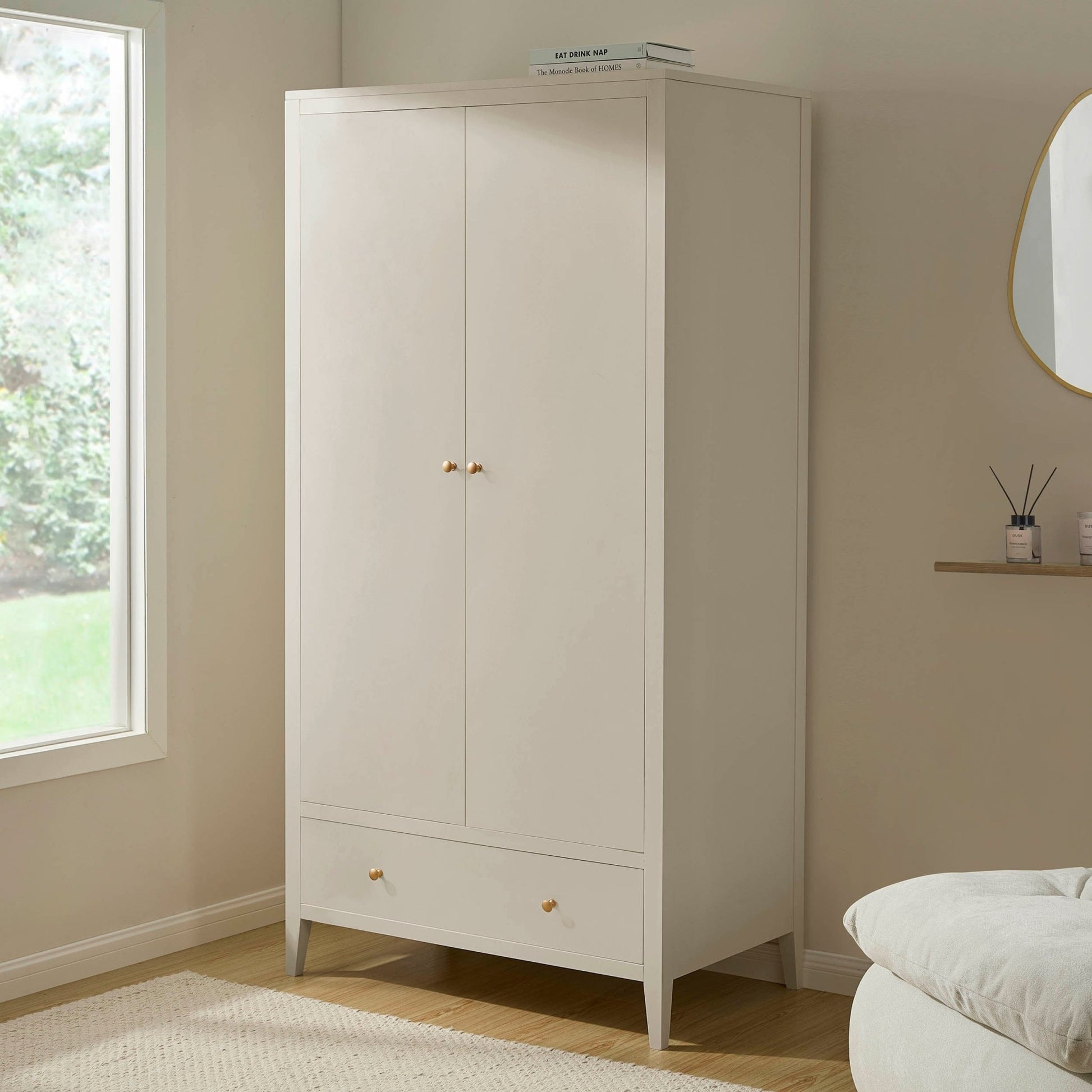 Poppy 2 Door Wardrobe with Drawer - Cream - DUSK