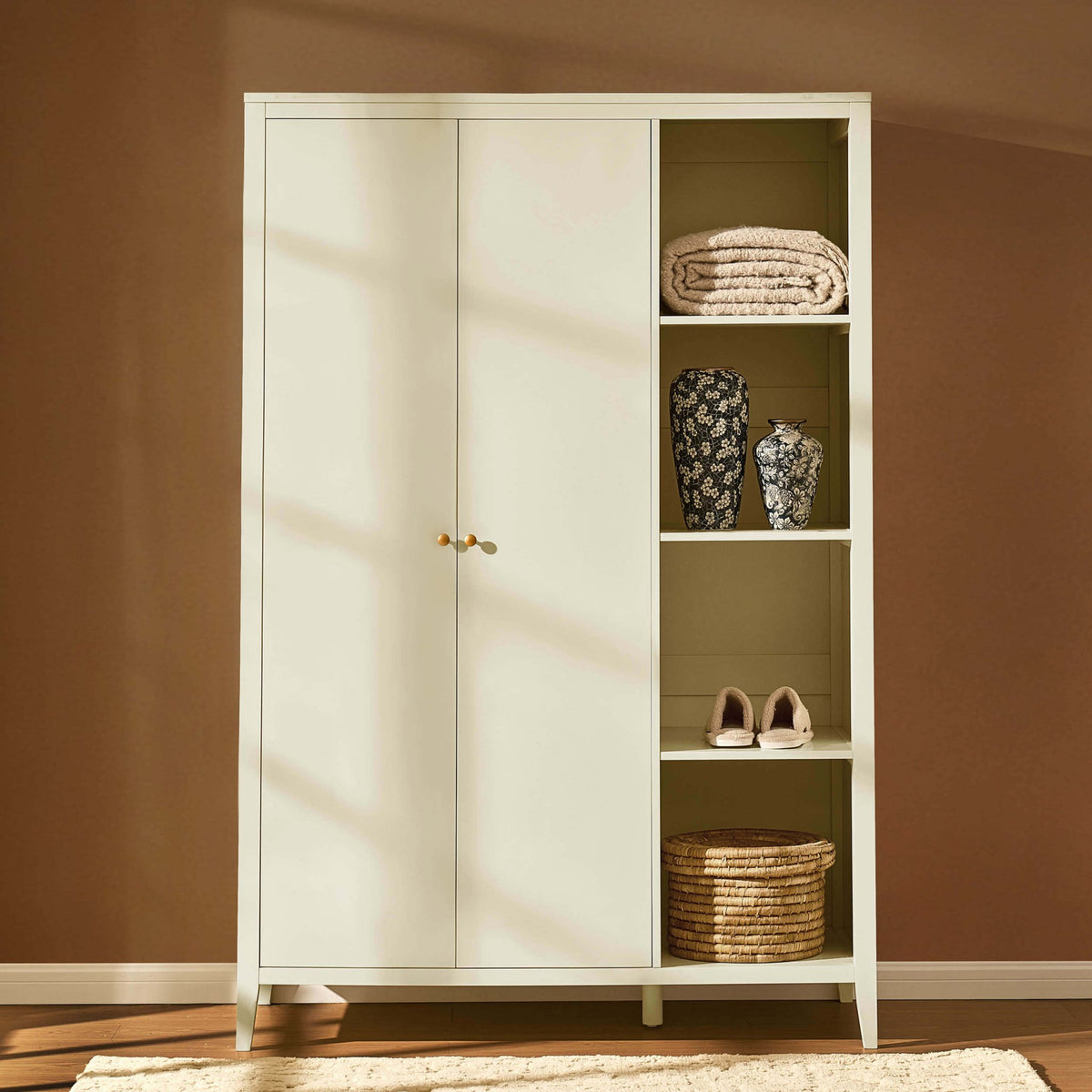 Poppy 2 Door Wardrobe with Open Shelves - Cream - DUSK