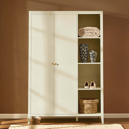 Poppy 2 Door Wardrobe with Open Shelves - Cream - DUSK