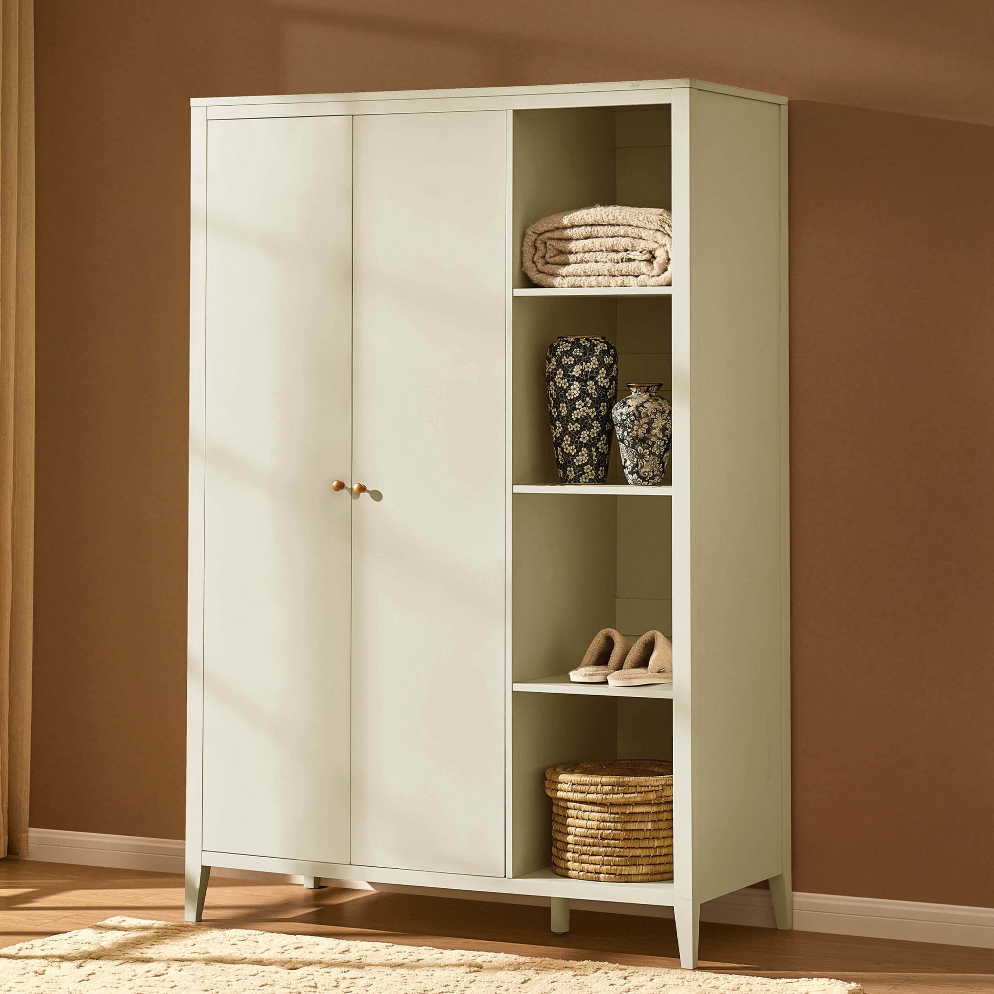 Poppy 2 Door Wardrobe with Open Shelves - Cream - DUSK