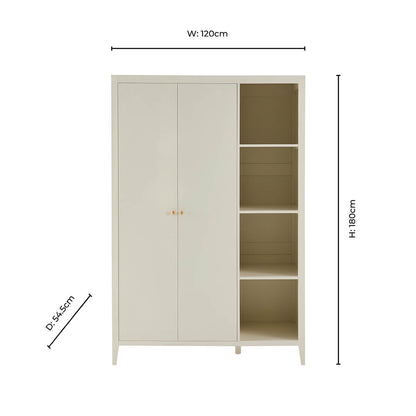 Poppy 2 Door Wardrobe with Open Shelves - Cream - DUSK