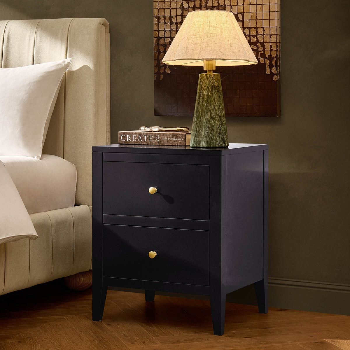 Poppy 2 Drawer Bedside Table - Midnight - DUSK