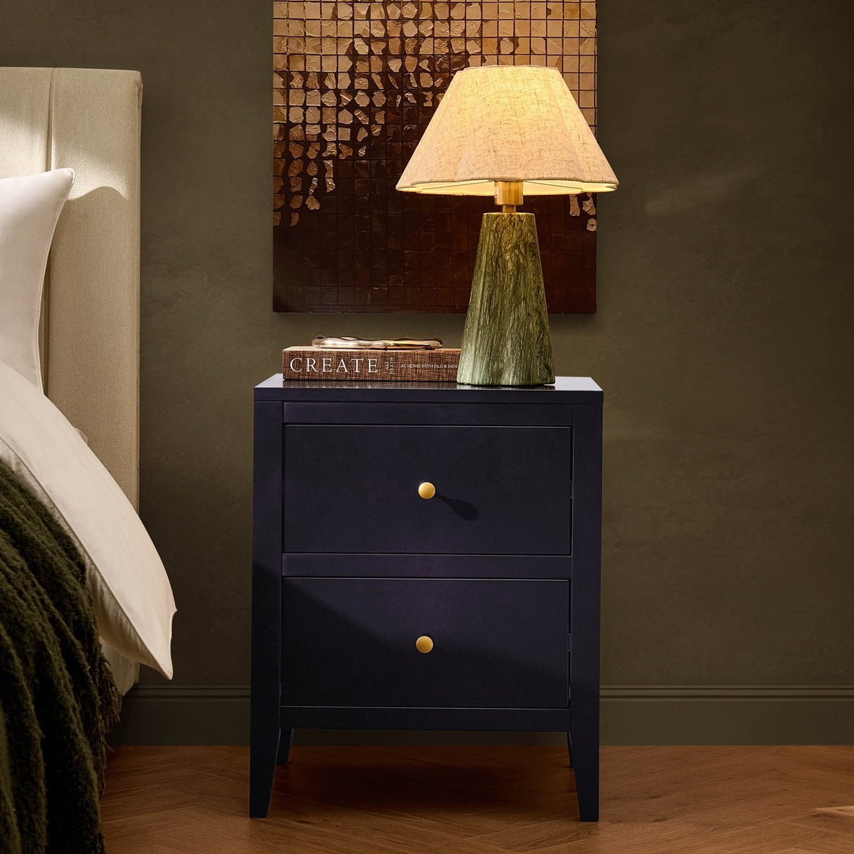 Poppy 2 Drawer Bedside Table - Midnight - DUSK