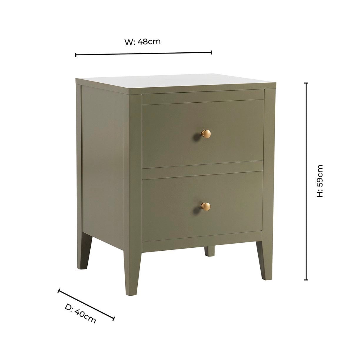 Poppy 2 Drawer Bedside Table - Muted Moss - DUSK