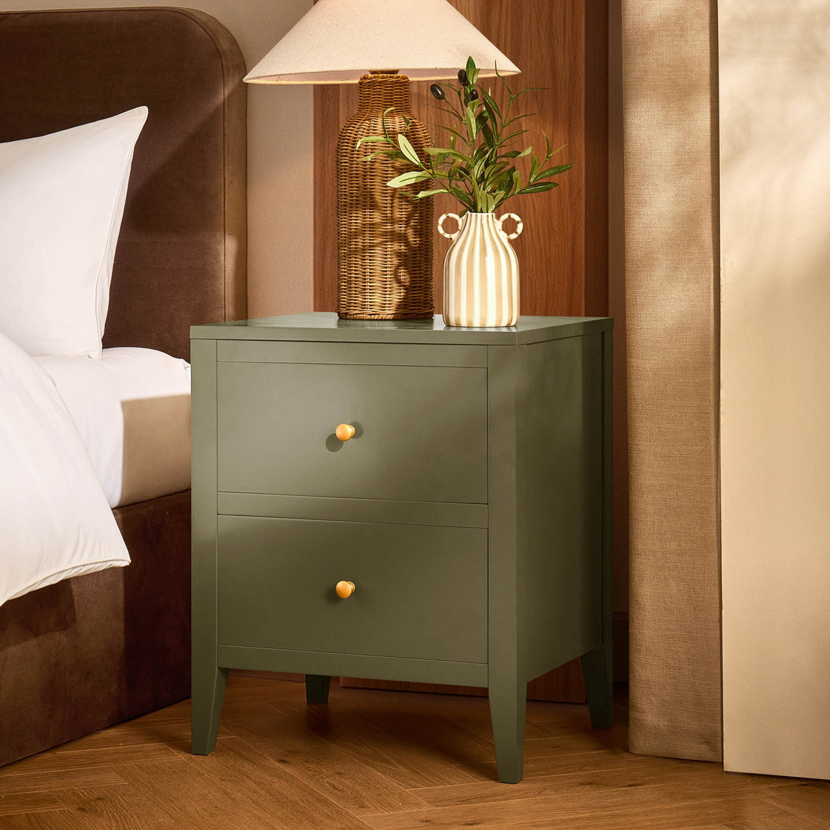 Poppy 2 Drawer Bedside Table - Muted Moss - DUSK