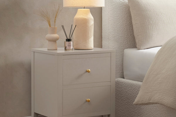 Poppy 2 Drawer Bedside Table - Taupe - DUSK