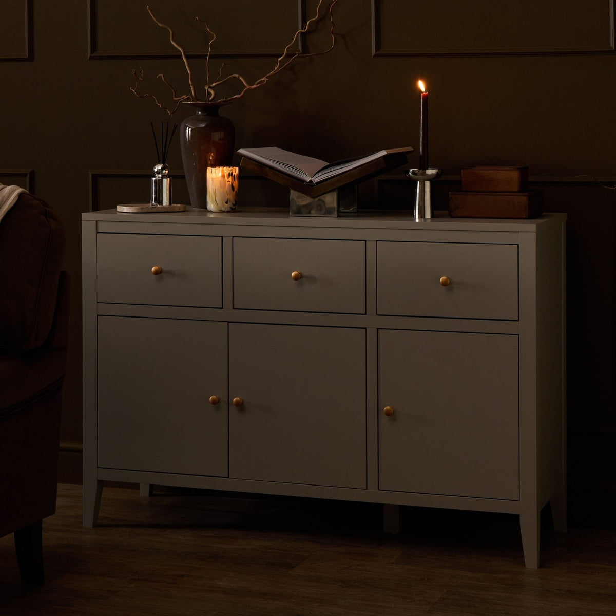 Poppy 3 Door Sideboard with Drawers - Taupe - DUSK