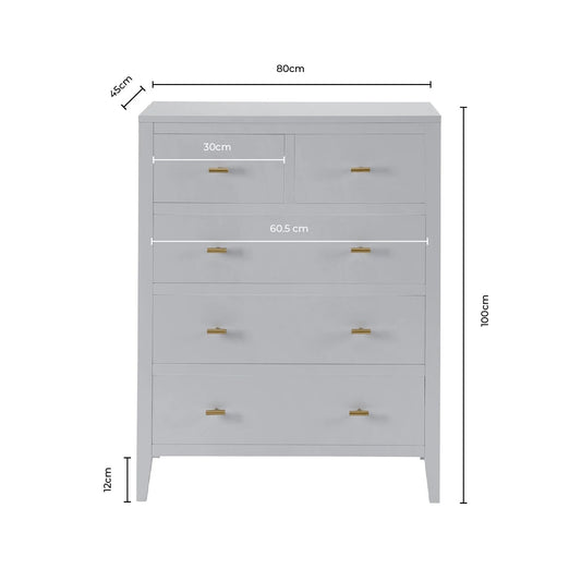 Poppy 5 Drawer Chest - Grey - DUSK