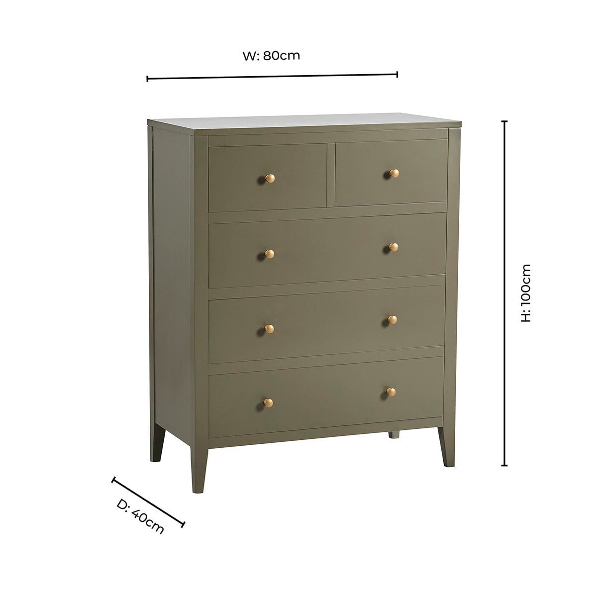 Poppy 5 Drawer Chest - Muted Moss Green - DUSK