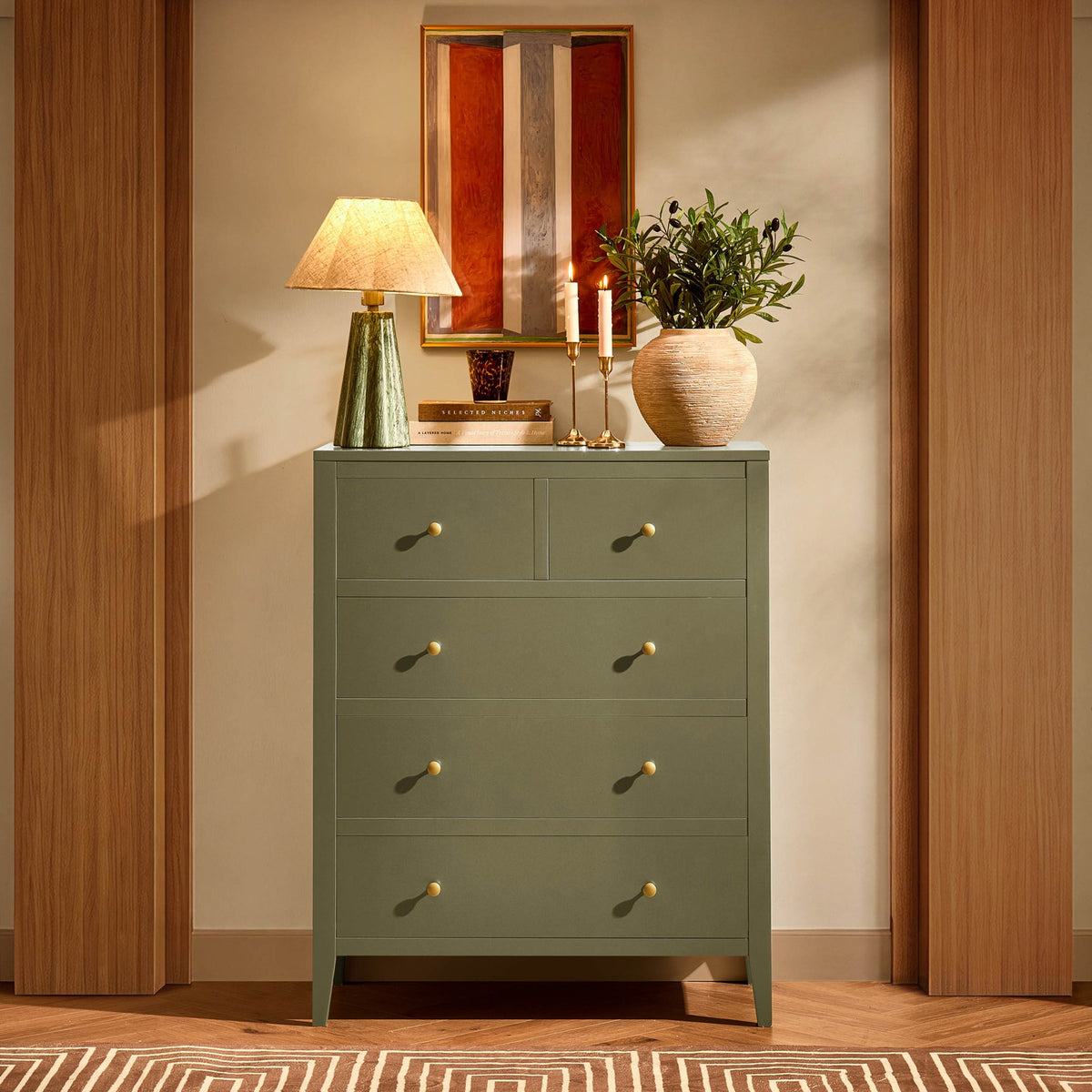 Poppy 5 Drawer Chest - Muted Moss Green - DUSK