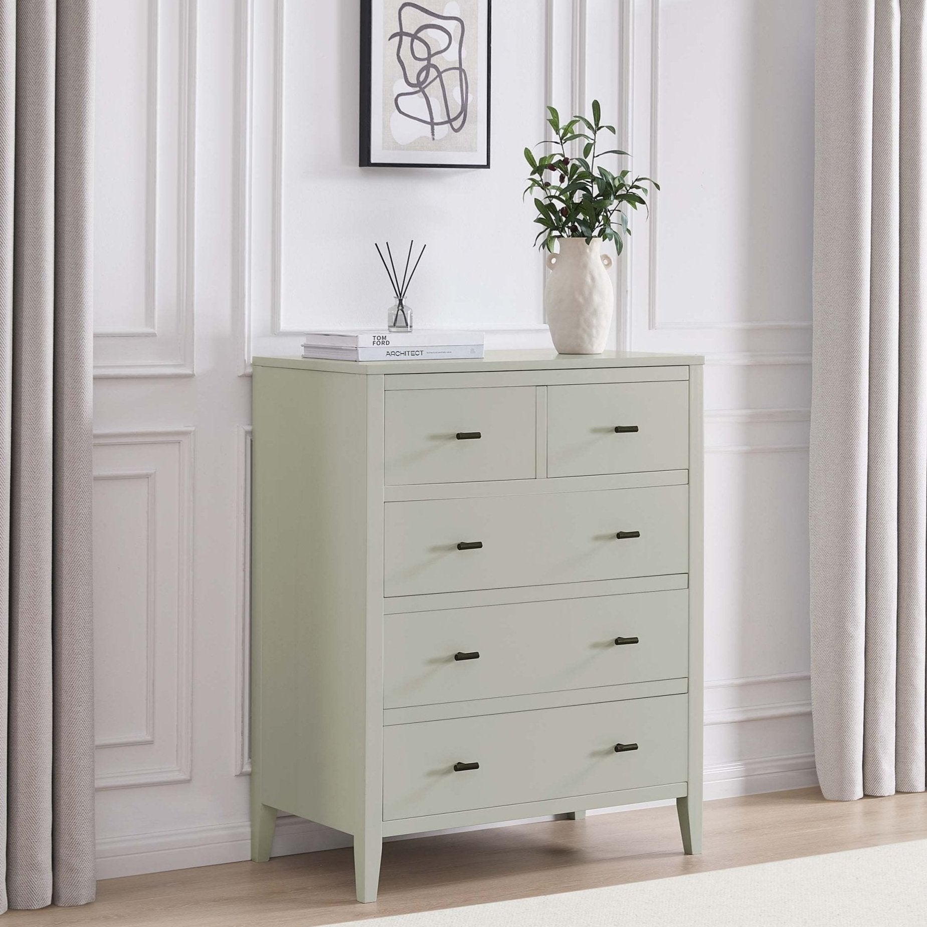 Poppy 5 Drawer Chest - Sage Green - DUSK