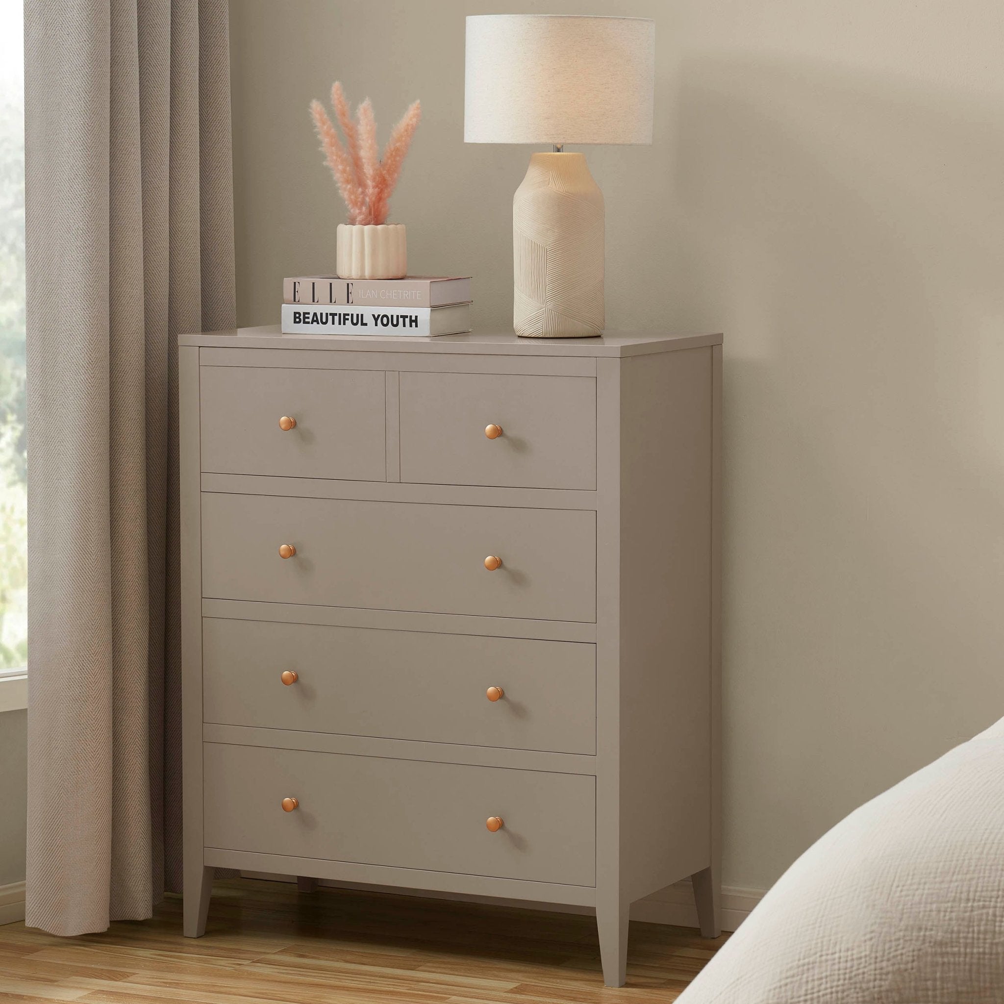 Poppy 5 Drawer Chest - Taupe – DUSK