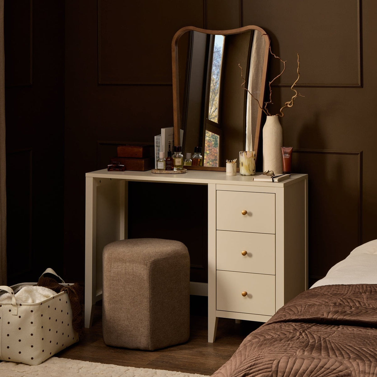 Poppy Large Dressing Table with Drawers - Cream - DUSK