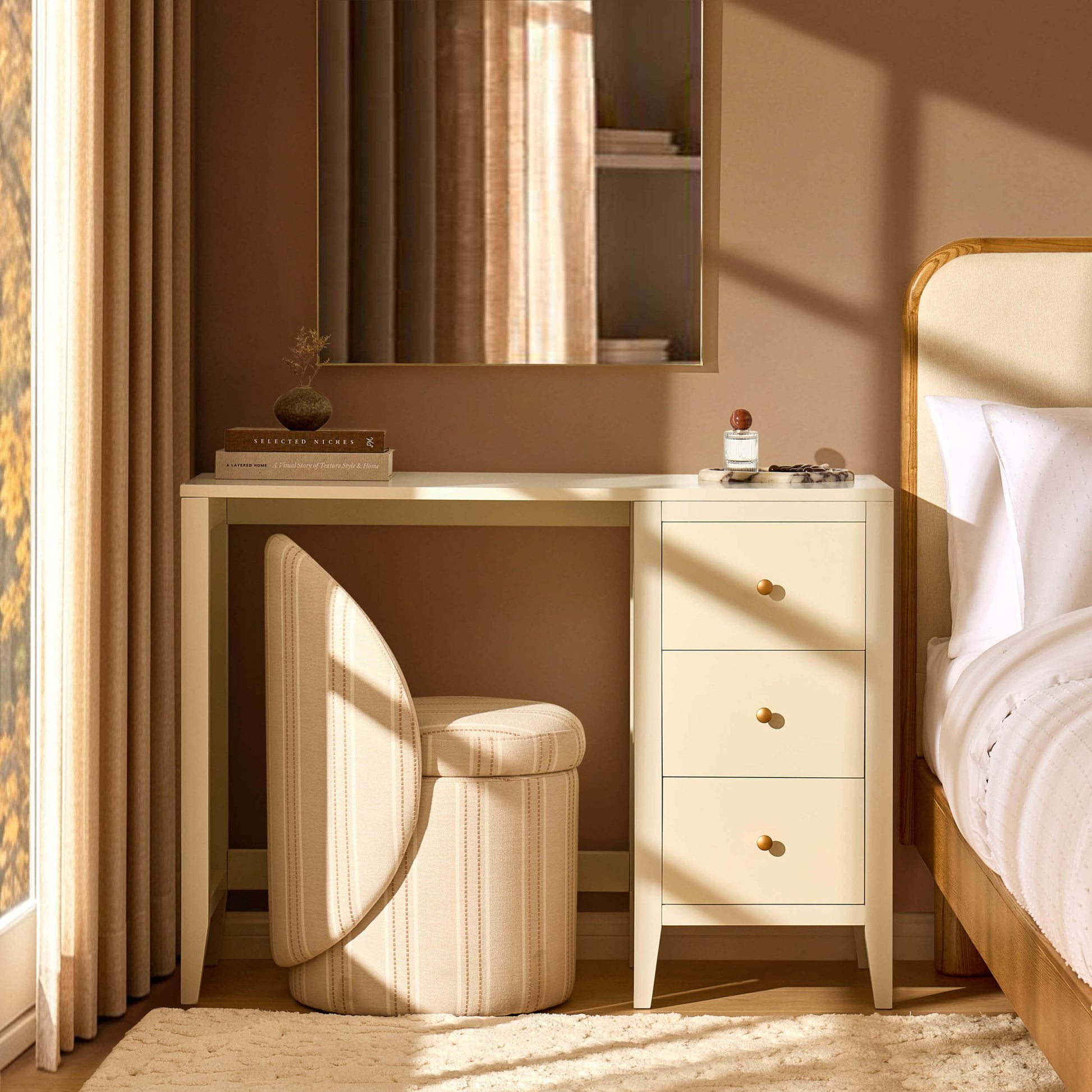 Poppy Large Dressing Table with Drawers - Cream - DUSK