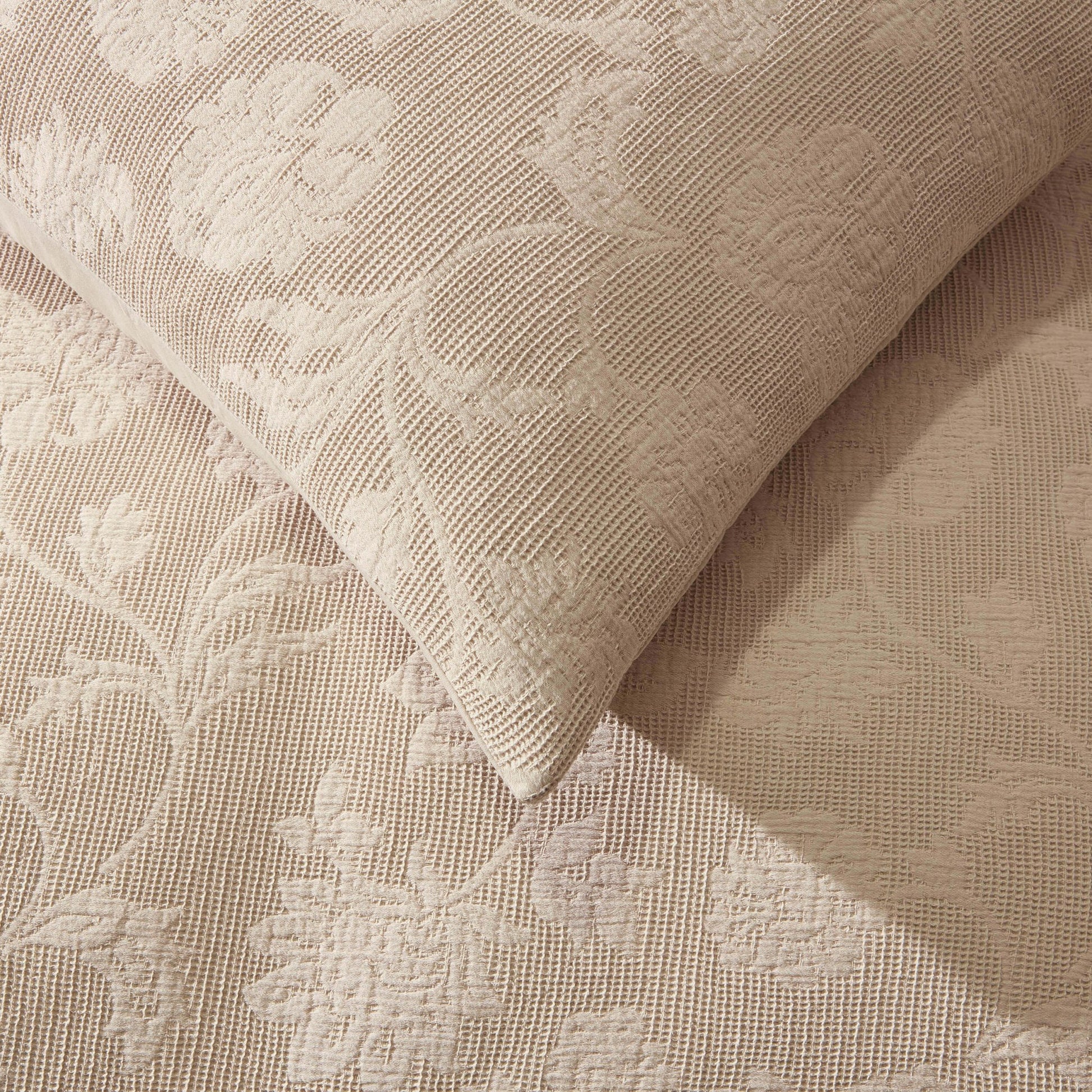 Portia Jacquard Waffle Duvet Cover & Pillowcase Set - Stone - DUSK