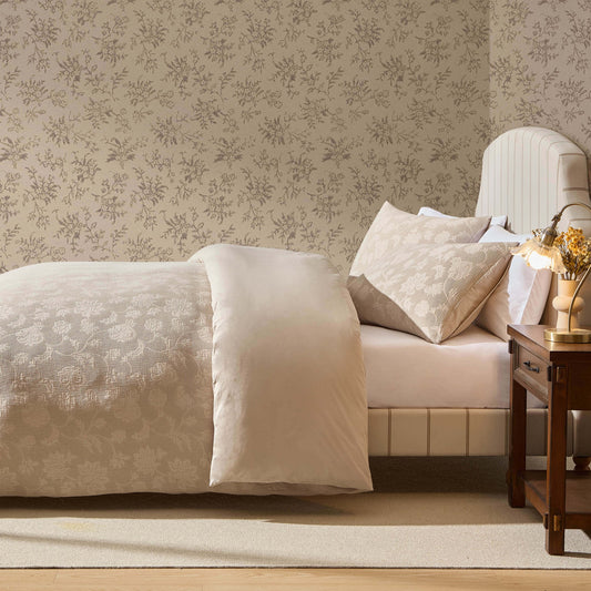 Portia Jacquard Waffle Duvet Cover & Pillowcase Set - Stone - DUSK