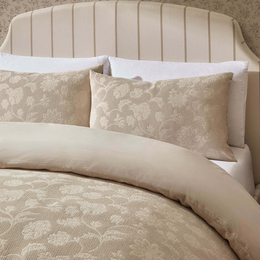 Portia Jacquard Waffle Duvet Cover & Pillowcase Set - Stone - DUSK