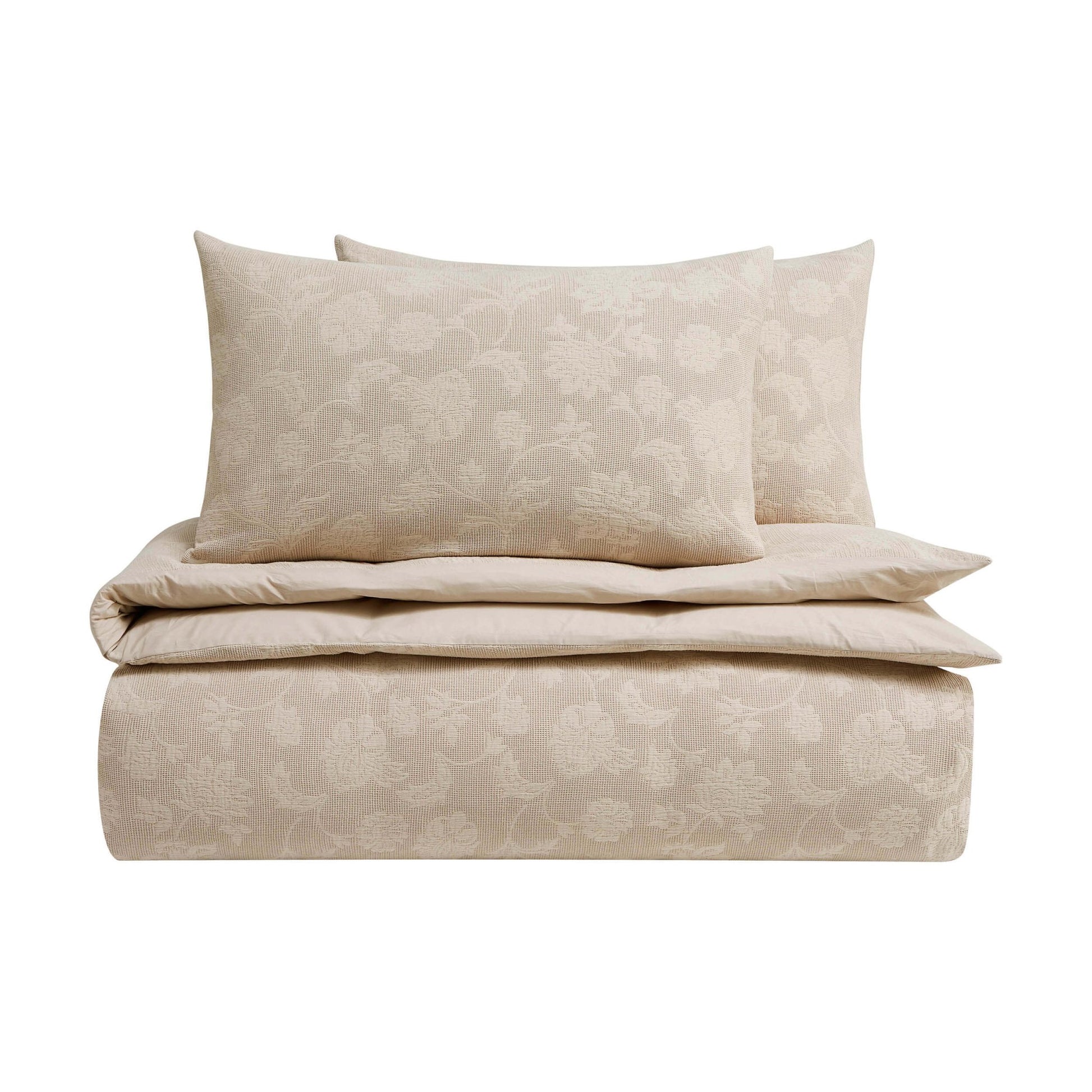 Portia Jacquard Waffle Duvet Cover & Pillowcase Set - Stone - DUSK