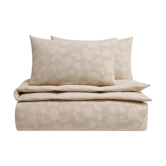 Portia Jacquard Waffle Duvet Cover & Pillowcase Set - Stone - DUSK