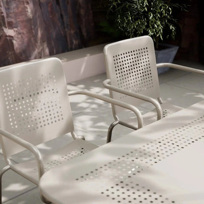 Porto Outdoor 6 Seater Rectangular Dining Table and Stacking Chairs - Champagne - DUSK