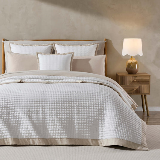 Portobello Floral Embroidered Linen Edge Bedspread - White/Natural - DUSK