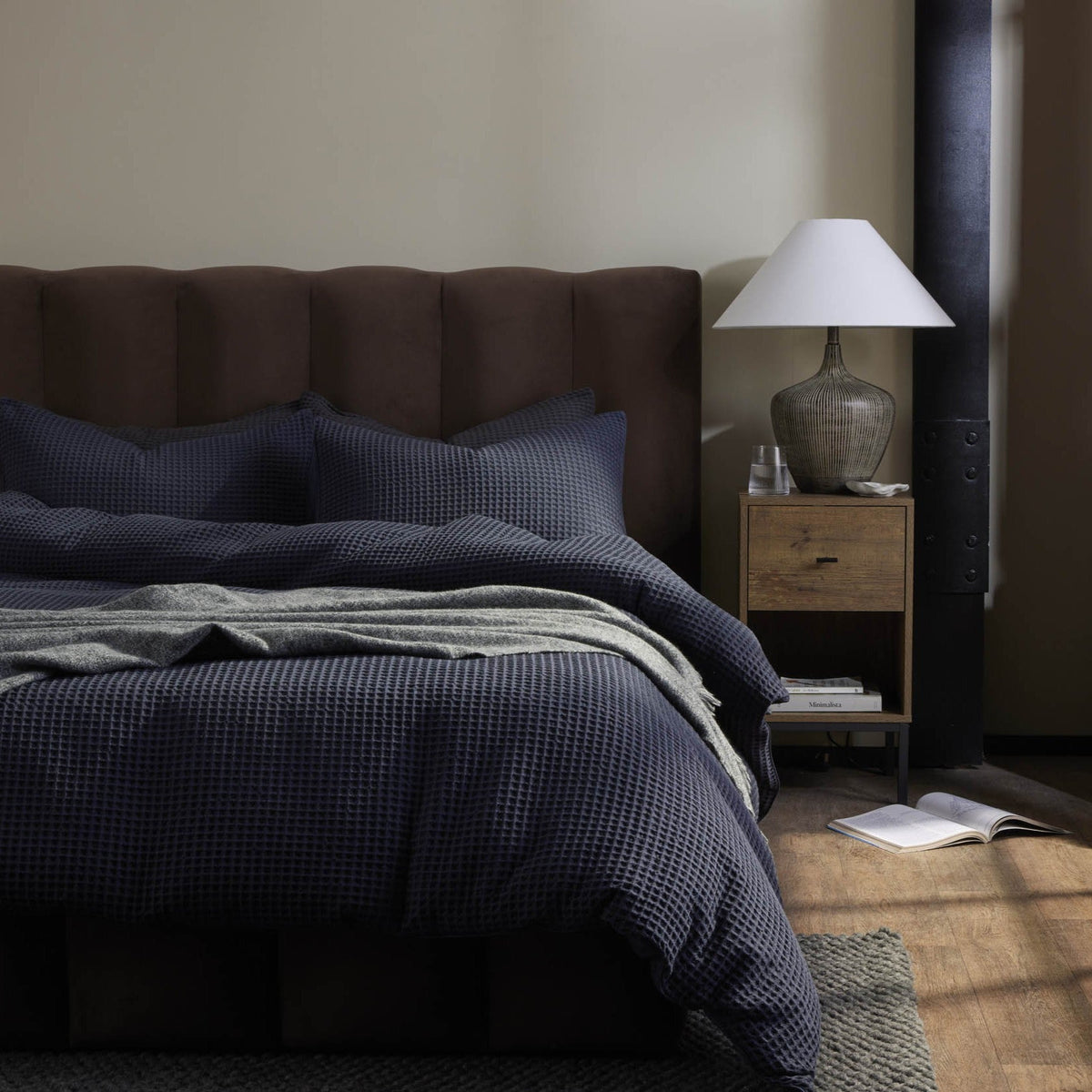 Portofino 200 Thread Count Waffle Duvet Cover - Cotton - Midnight Navy - DUSK