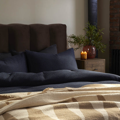 Portofino 200 Thread Count Waffle Duvet Cover - Cotton - Midnight Navy - DUSK