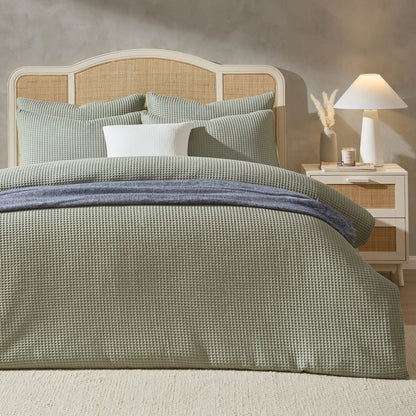 Portofino 200 Thread Count Waffle Duvet Cover - Cotton - Sage Green - DUSK