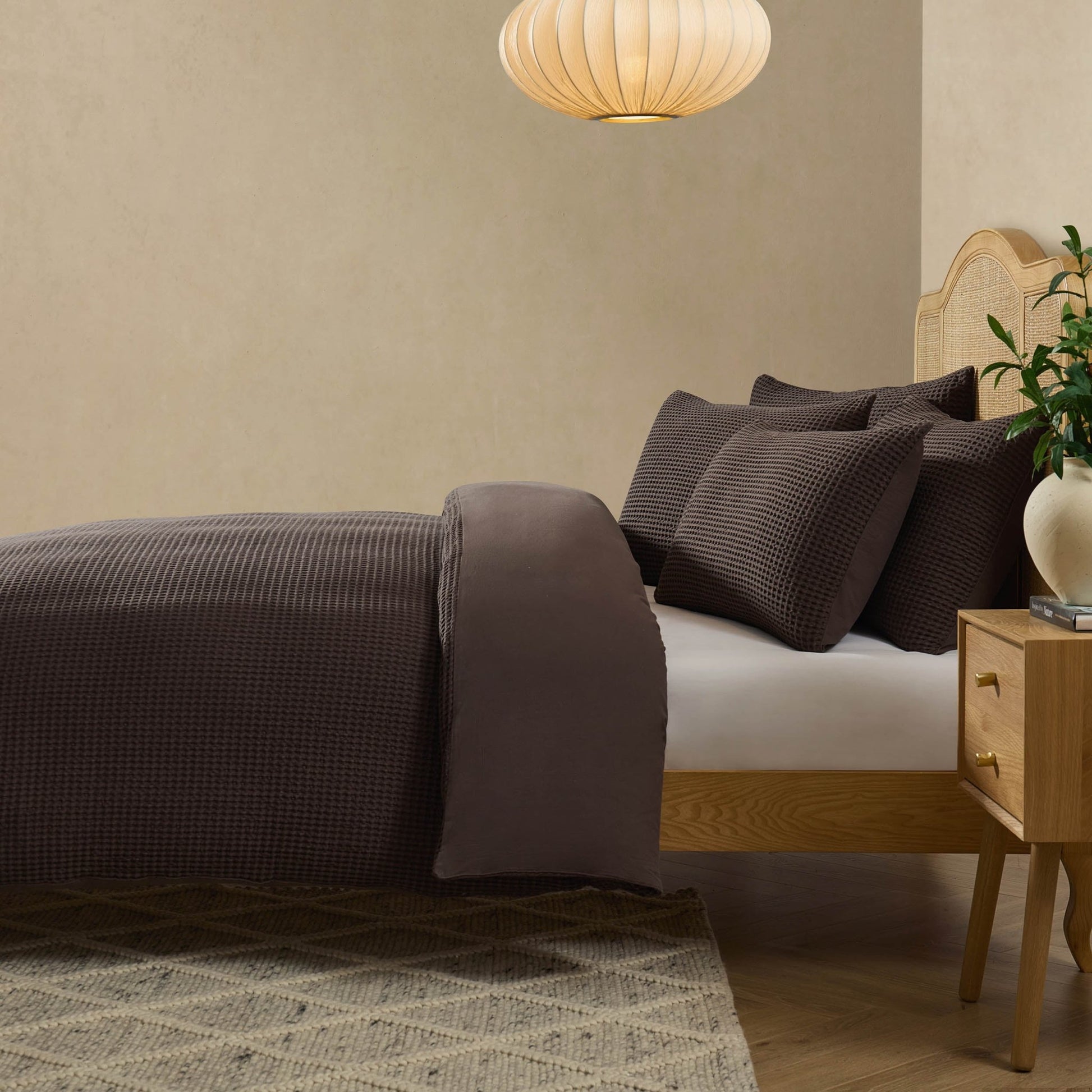 Portofino Waffle 100% Cotton Duvet Cover 200 Thread Count - Chocolate - DUSK
