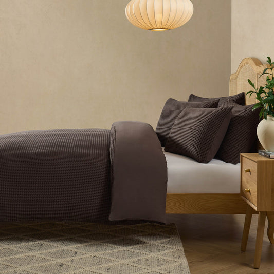 Portofino Waffle 100% Cotton Duvet Cover 200 Thread Count - Chocolate - DUSK