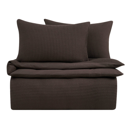 Portofino Waffle 100% Cotton Duvet Cover 200 Thread Count - Chocolate - DUSK