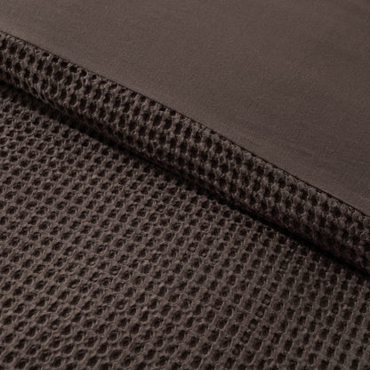Portofino Waffle 100% Cotton Duvet Cover 200 Thread Count - Chocolate - DUSK