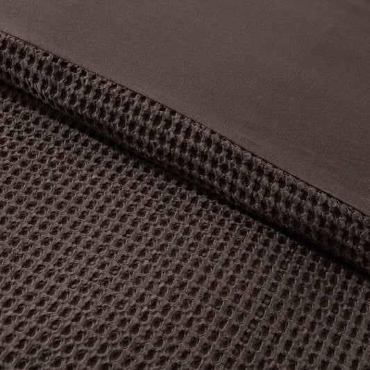 Portofino Waffle 100% Cotton Duvet Cover 200 Thread Count - Chocolate - DUSK