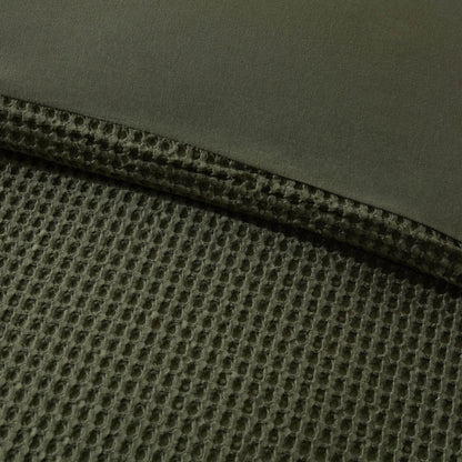 Portofino Waffle 100% Cotton Duvet Cover 200 Thread Count - Forest Green - DUSK