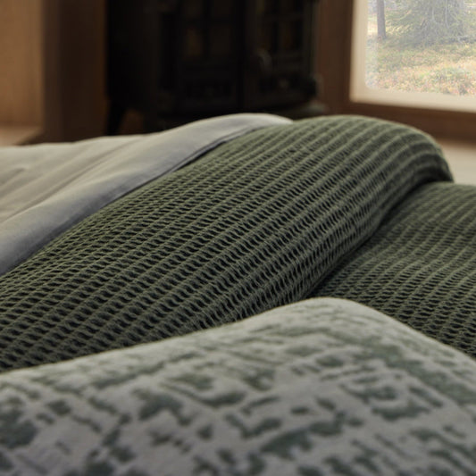 Portofino Waffle 100% Cotton Duvet Cover 200 Thread Count - Forest Green - DUSK