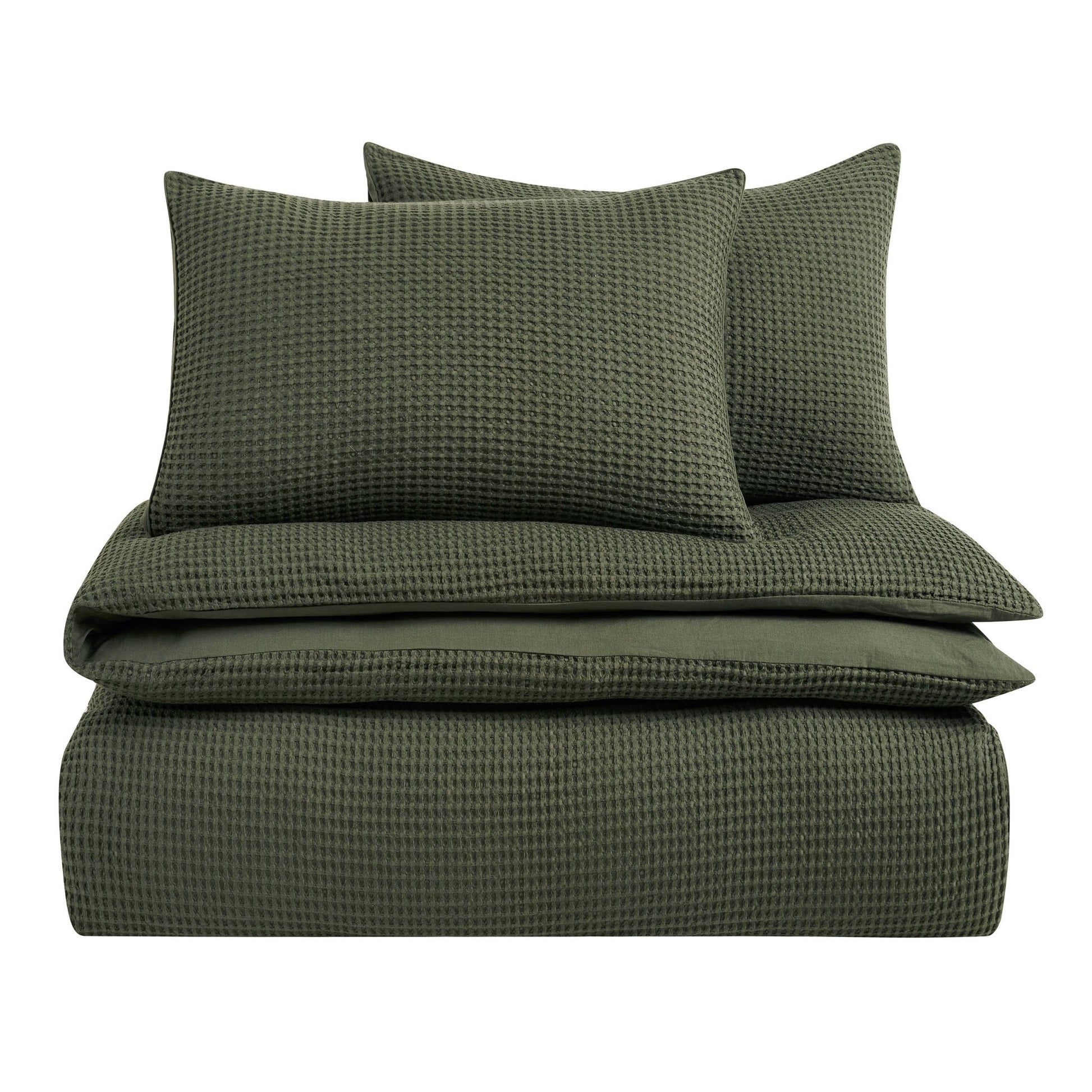 Portofino Waffle 100% Cotton Duvet Cover 200 Thread Count - Forest Green - DUSK