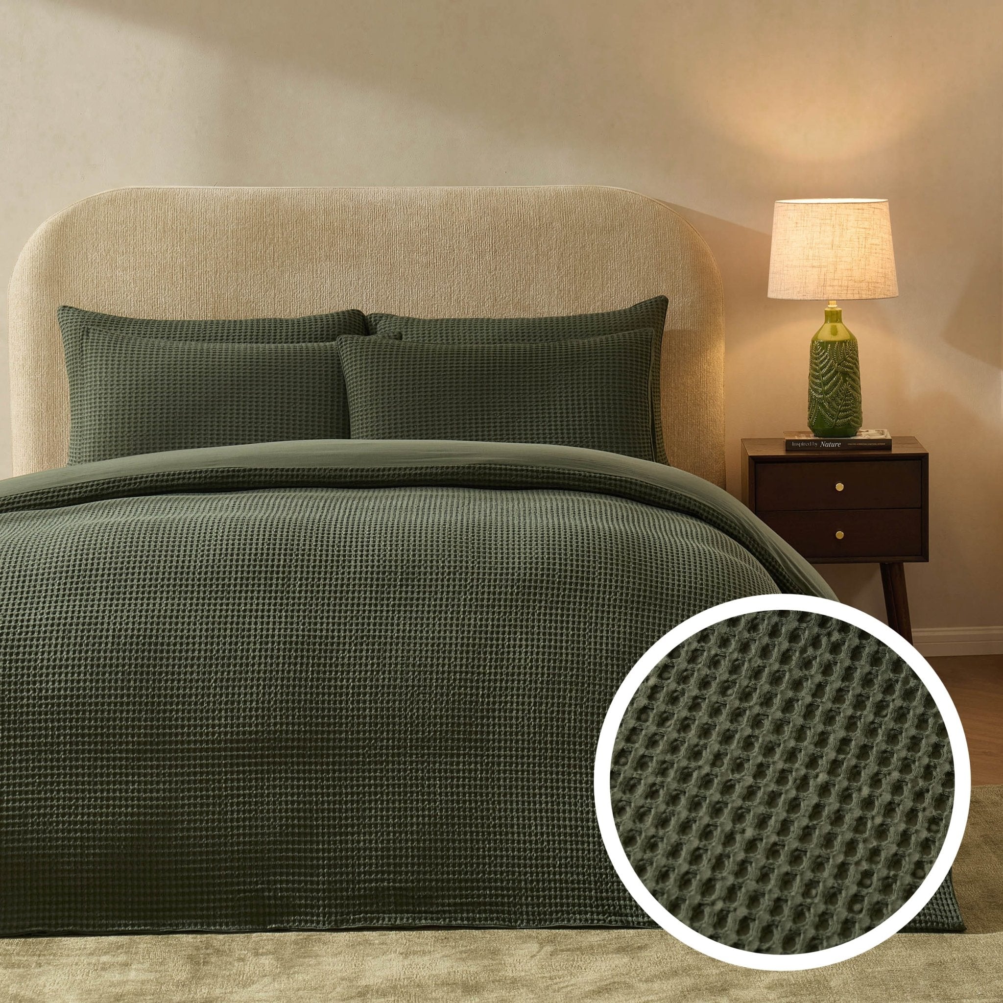 Portofino Waffle 100% Cotton Duvet Cover 200 Thread Count - Forest Green - DUSK