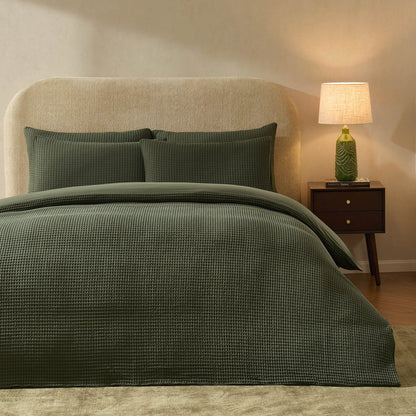Portofino Waffle 100% Cotton Duvet Cover 200 Thread Count - Forest Green - DUSK
