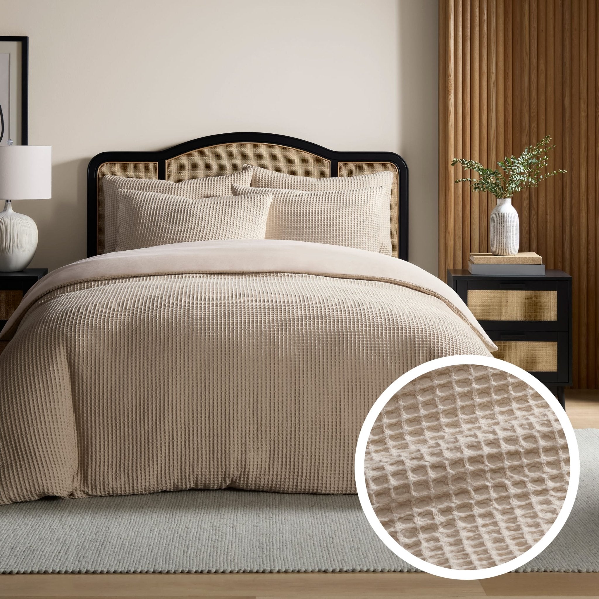Portofino Waffle 100% Cotton Duvet Cover 200 Thread Count - Natural - DUSK