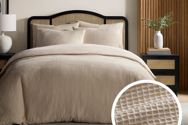 Portofino Waffle 100% Cotton Duvet Cover 200 Thread Count - Natural - DUSK