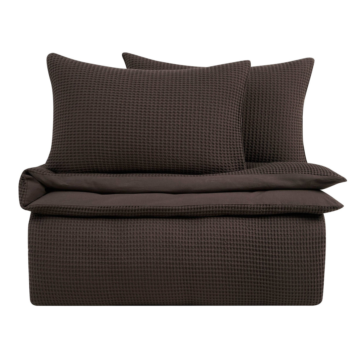 Portofino Waffle 100% Cotton Pair of Pillowcases 200 Thread Count - Chocolate - DUSK