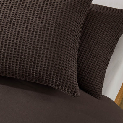 Portofino Waffle 100% Cotton Pair of Pillowcases 200 Thread Count - Chocolate - DUSK