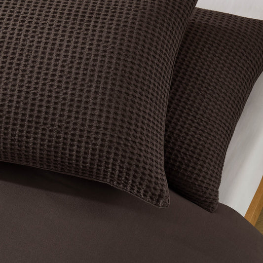 Portofino Waffle 100% Cotton Pair of Pillowcases 200 Thread Count - Chocolate - DUSK