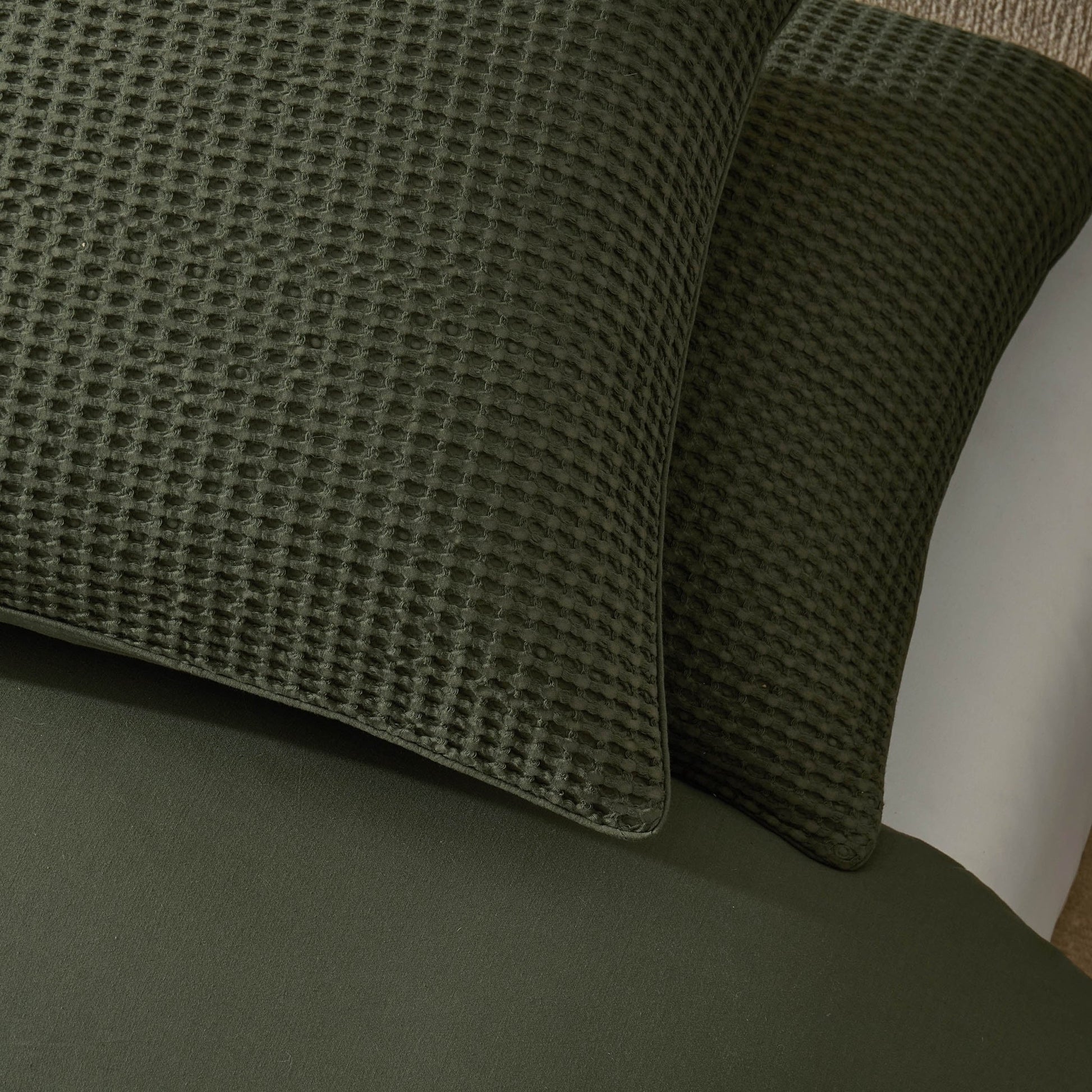 Portofino Waffle 100% Cotton Pair of Pillowcases 200 Thread Count - Forest Green - DUSK