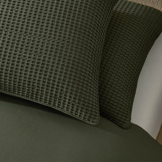 Portofino Waffle 100% Cotton Pair of Pillowcases 200 Thread Count - Forest Green - DUSK