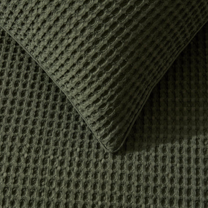 Portofino Waffle 100% Cotton Pair of Pillowcases 200 Thread Count - Forest Green - DUSK