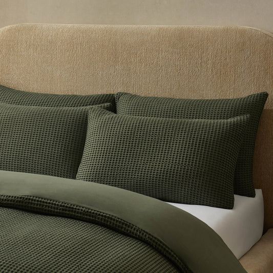 Portofino Waffle 100% Cotton Pair of Pillowcases 200 Thread Count - Forest Green - DUSK