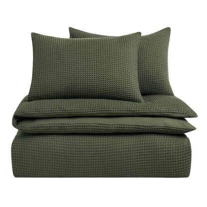 Portofino Waffle 100% Cotton Pair of Pillowcases 200 Thread Count - Forest Green - DUSK