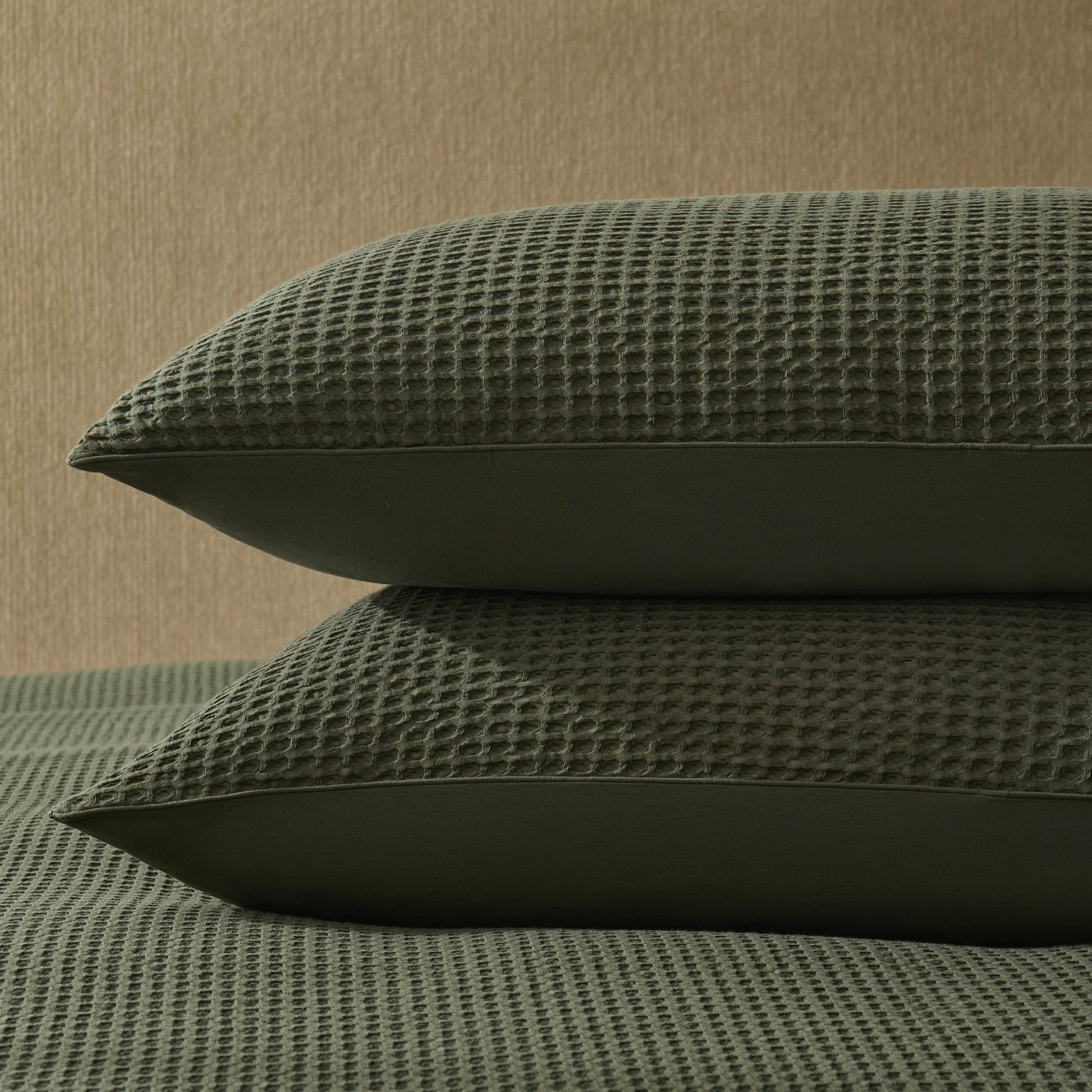 Portofino Waffle 100% Cotton Pair of Pillowcases 200 Thread Count - Forest Green - DUSK